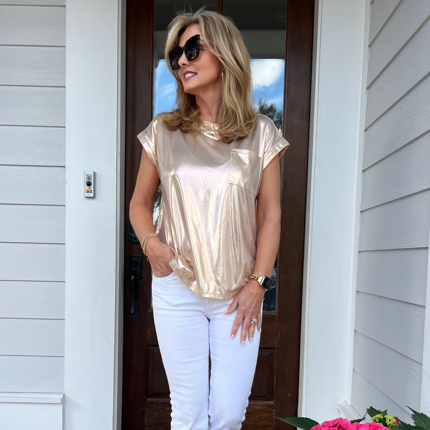 Roxy Metallic Tee Shirt | Rose Gold