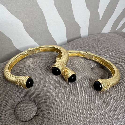 Gold Cuff Bracelet with Black Accents