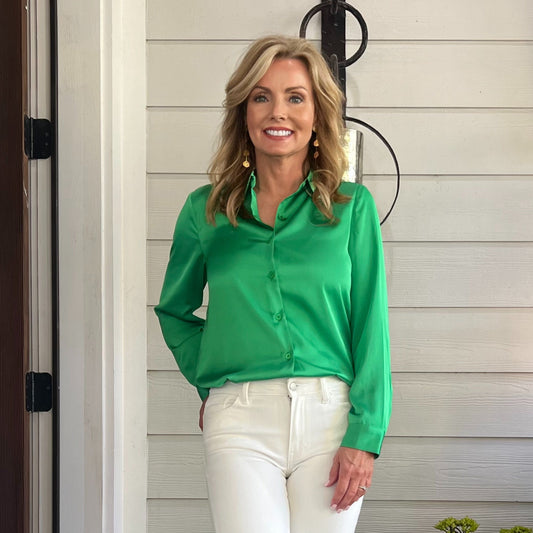 Leanna Long Sleeve Satin Blouse | Fresh Green