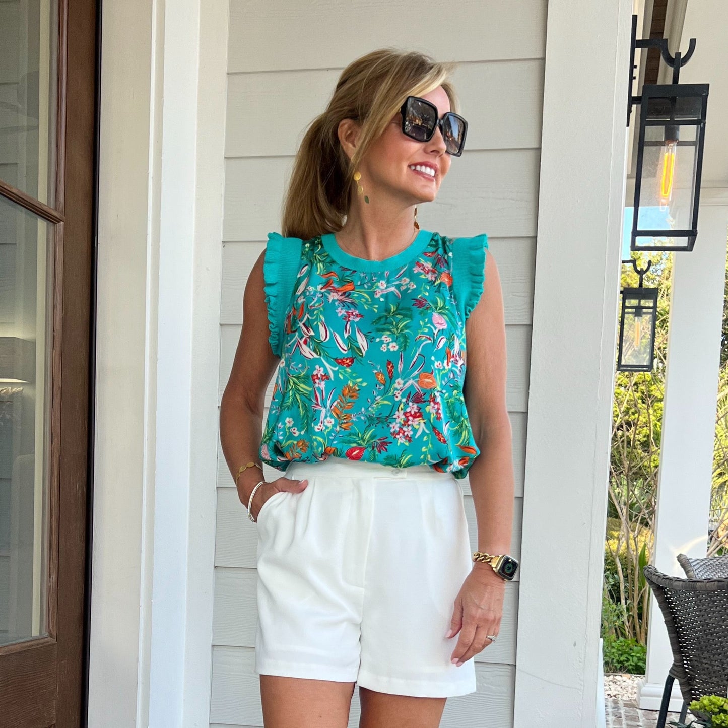 Adalyn Tropical Print top | Teal