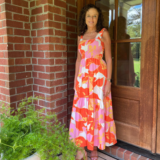 Polly Floral Print Maxi Dress | Orange Multi