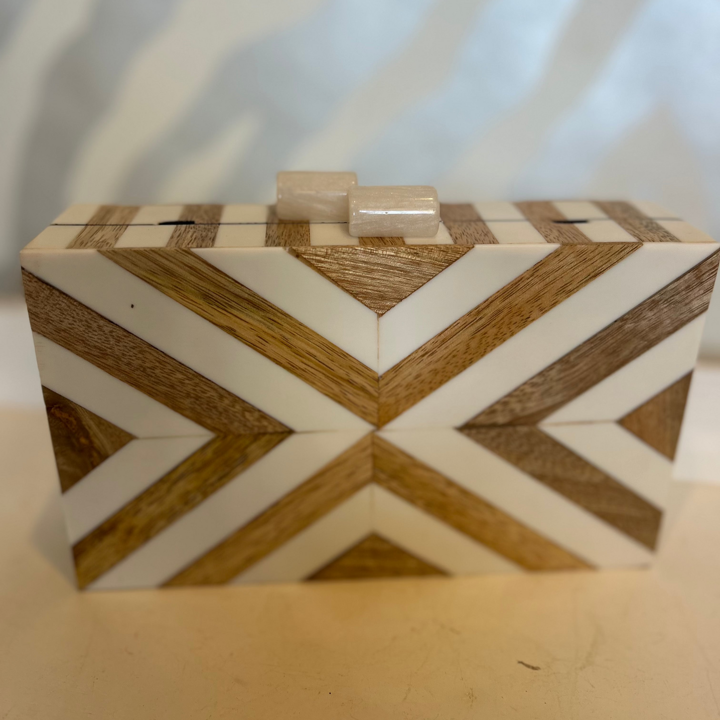 Fashion Acrylic Clutch | Chevron Pattern Ivory