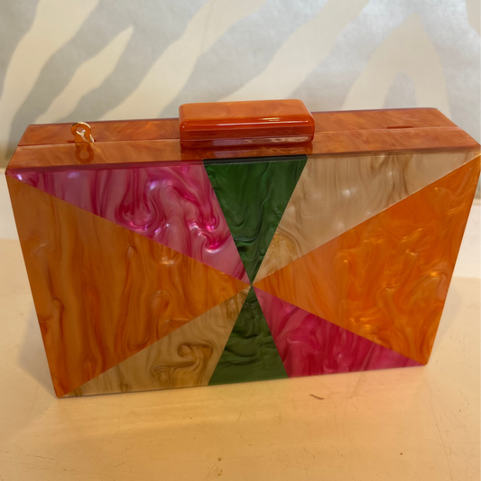 Fashion Acrylic Clutch | Orange Color Block