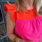 Rosie Color Block Top | Orange and Pink