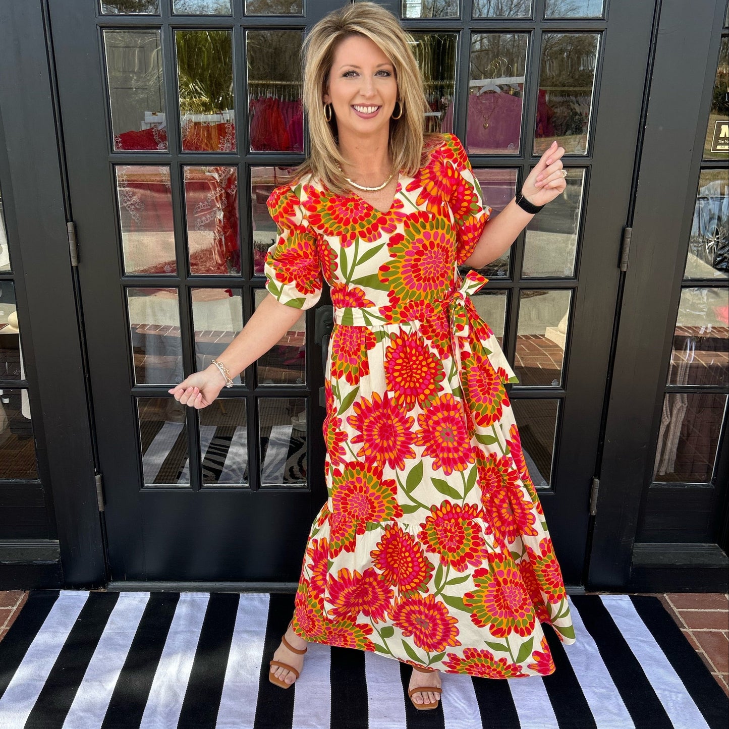 Mabry Garden Dress | Cream & Orange