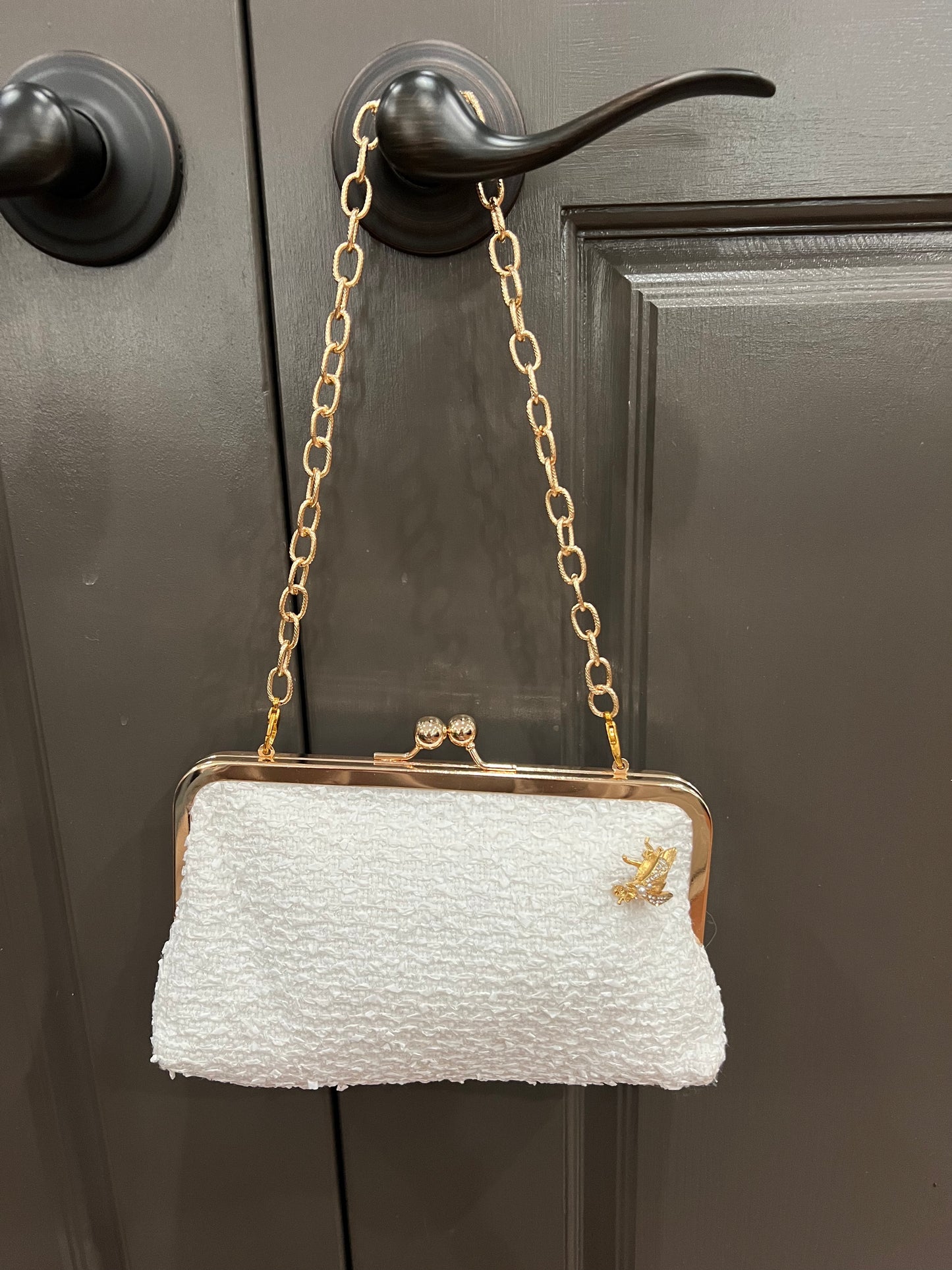 Charlotte Gold Chain Purse | White