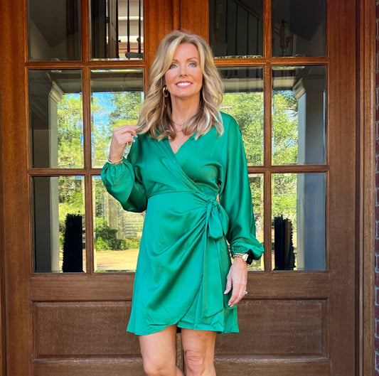 Bri Satin Wrap Dress | Green