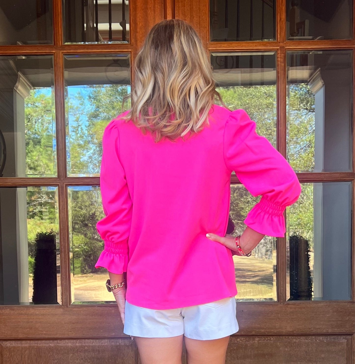 Kellie Smocked Sleeve Top | Pink