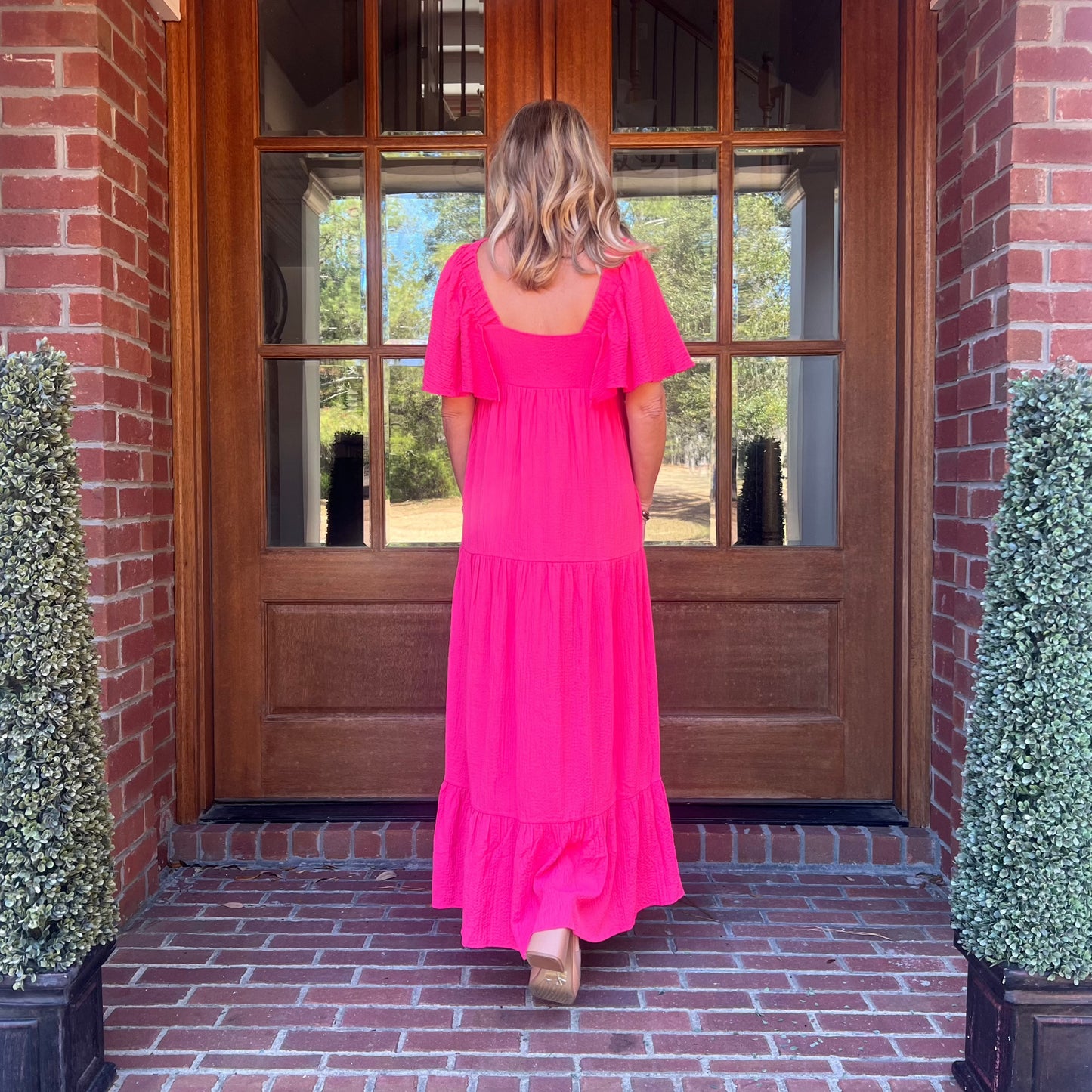 Carol Texured Maxi Dress | Hot Pink