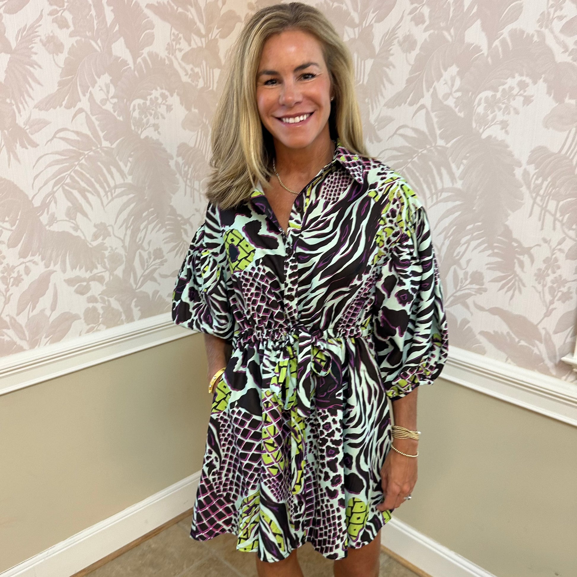 Sophia Animal Print Mini Dress | Green L/XL Sophia Animal Print Mini Dress | Green L/XL