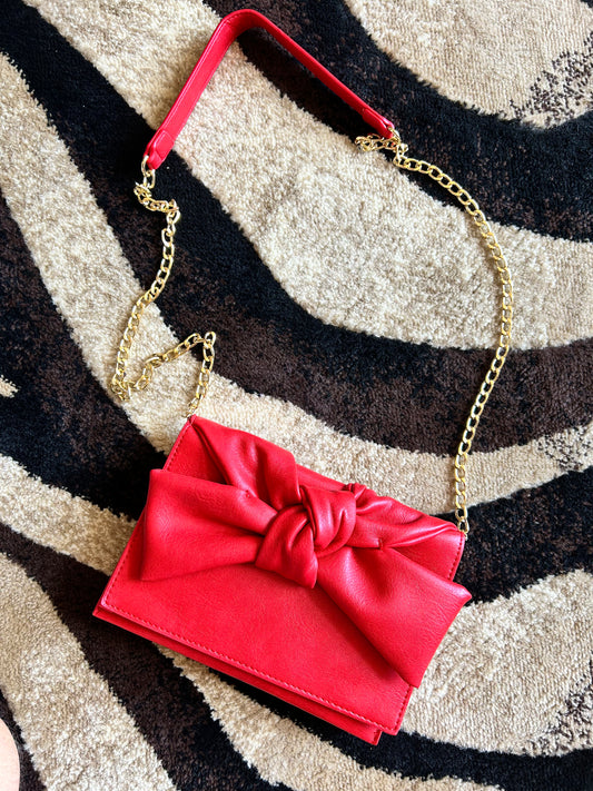 Tori Bow Clutch with Chain Strap | Red