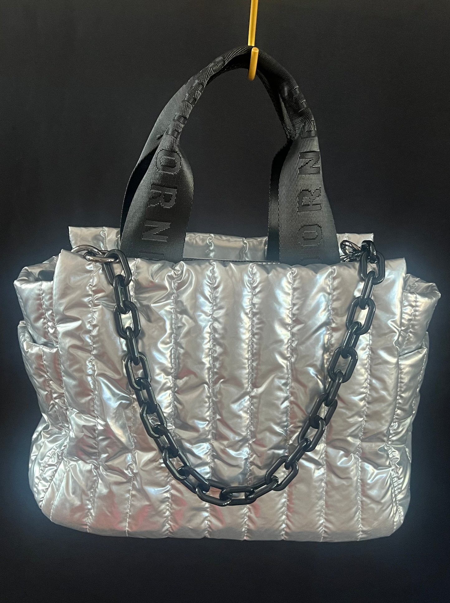 Jade Metallic Quilted Bag | Silver