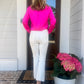 Leanna Long Sleeve Satin Blouse | Hot Pink