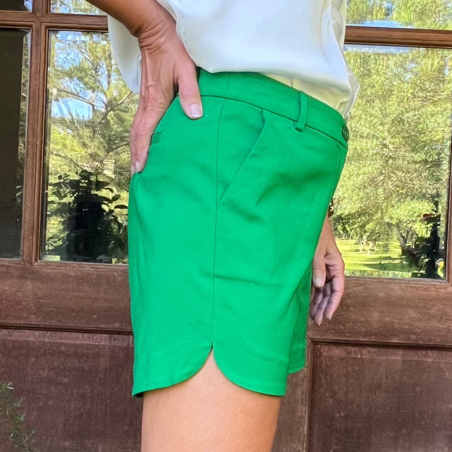 Jade Side Round Shorts | Green