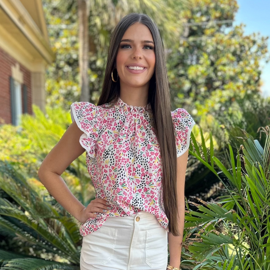 Lucille Abstract Print Top | Pink