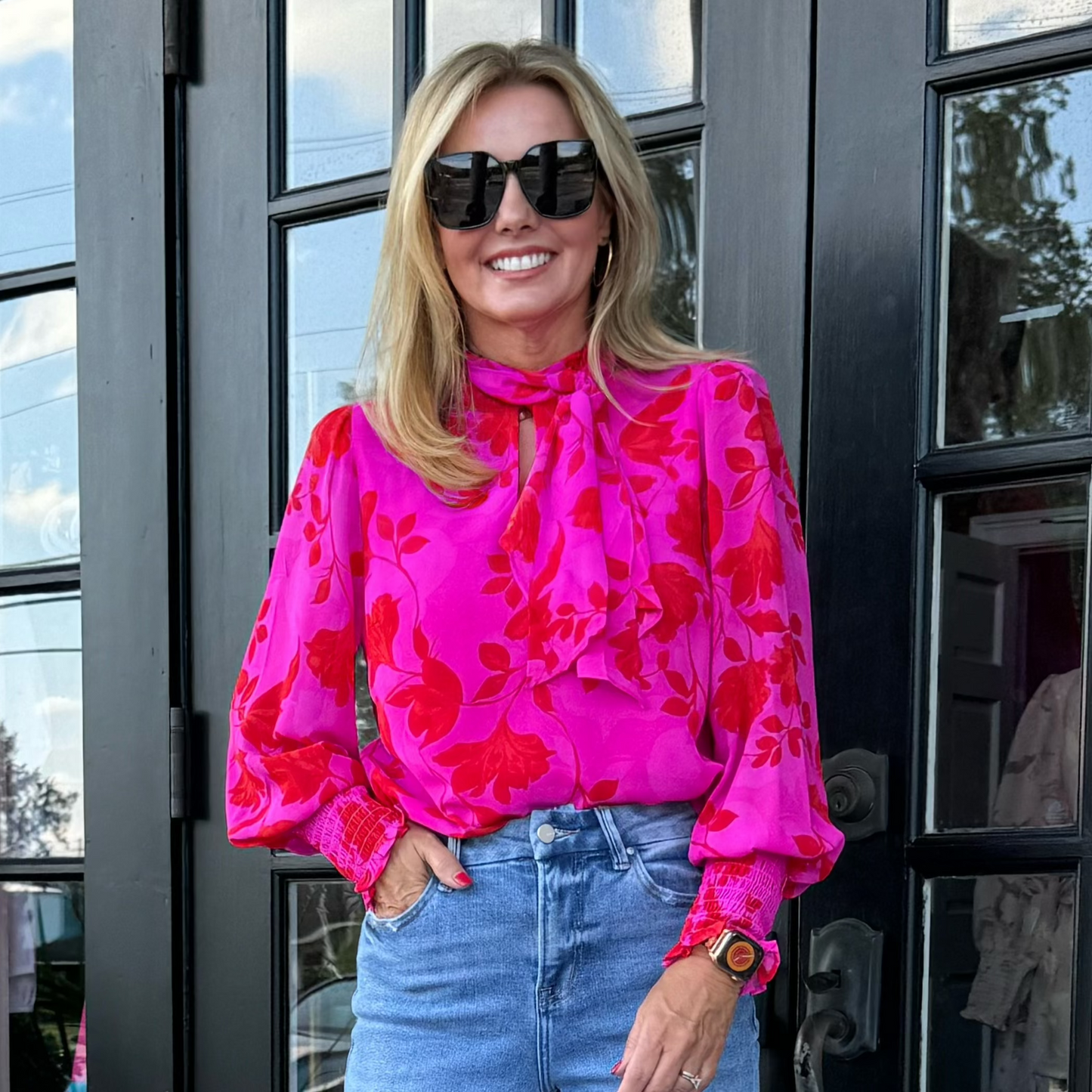 Kensie Floral Top | Fuchsia & Red