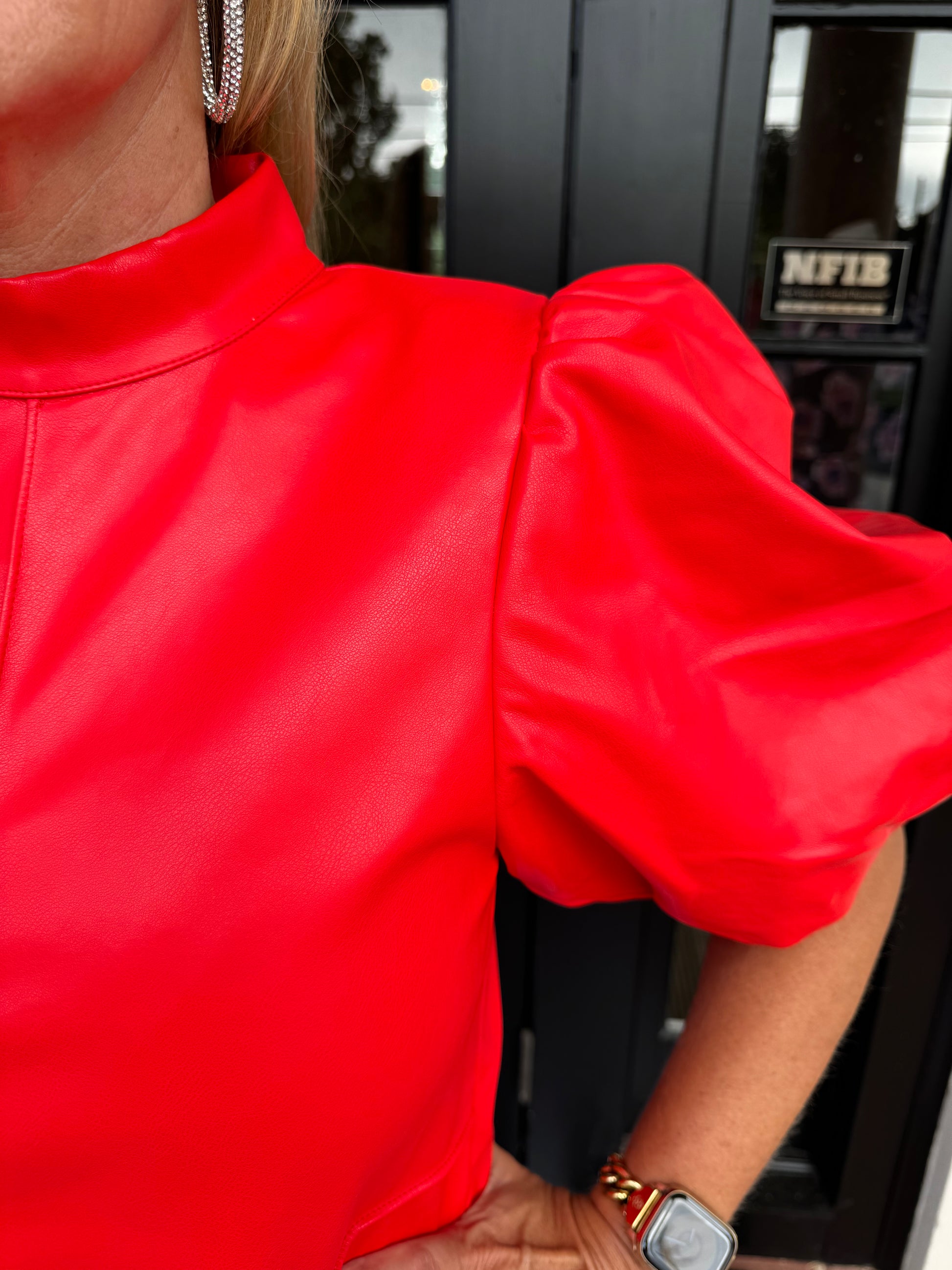 faux leather dress red Coley Faux Leather Dress