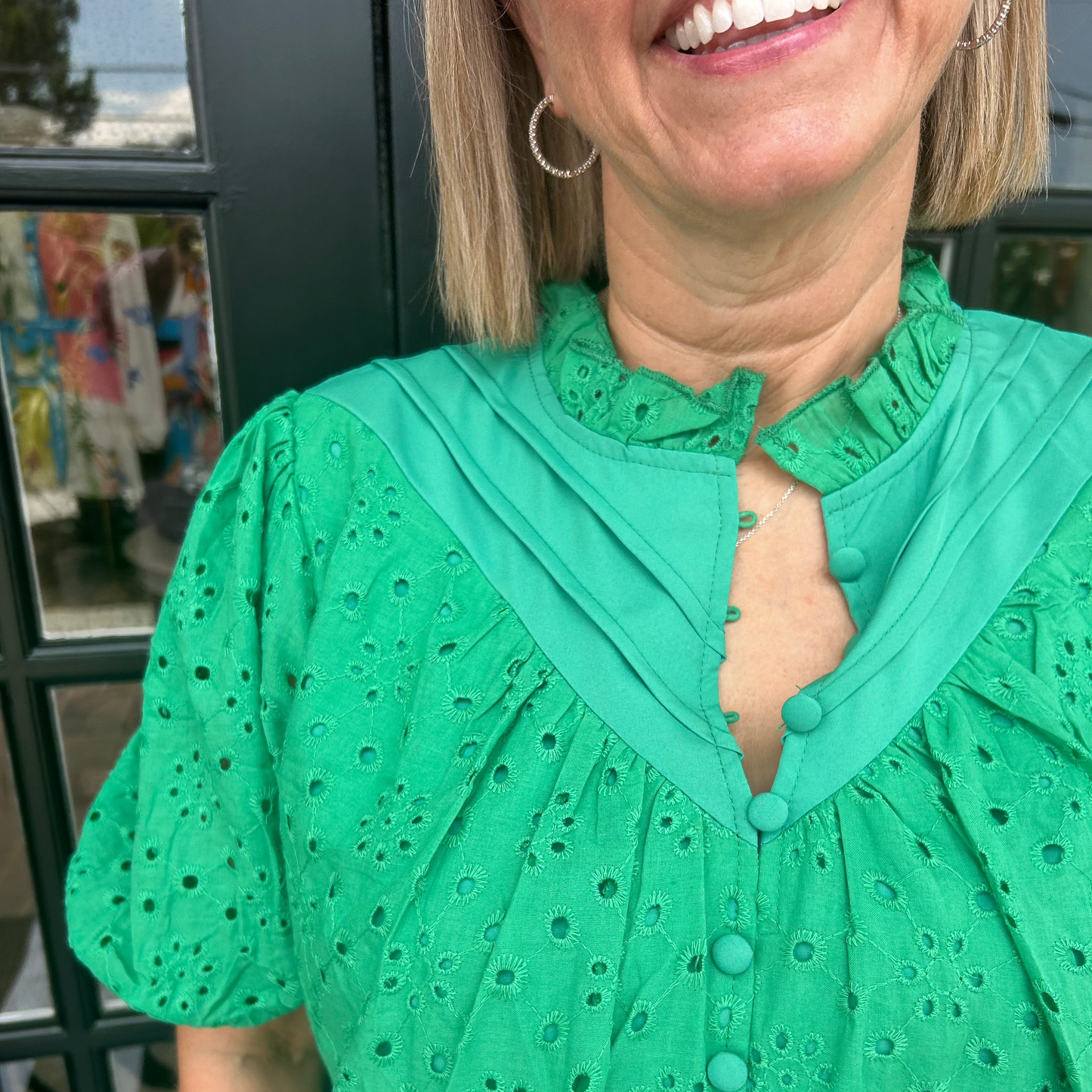 Maya Eyelet Top | Green