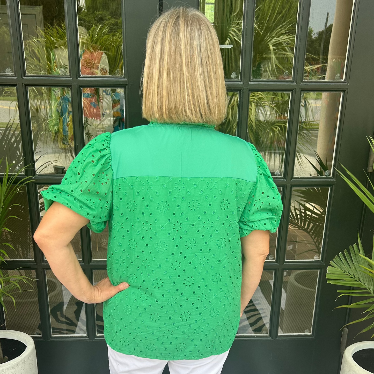 Maya Eyelet Top | Green