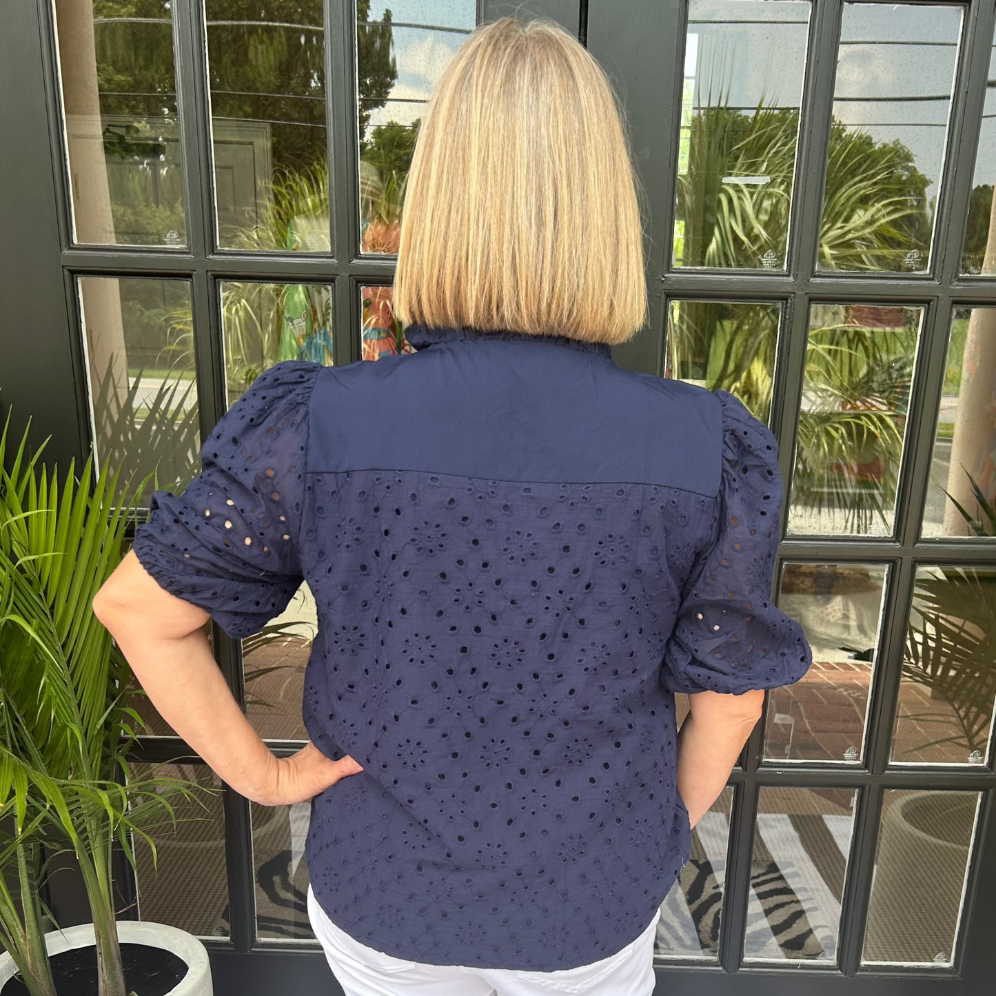 Maya Eyelet Top | Navy