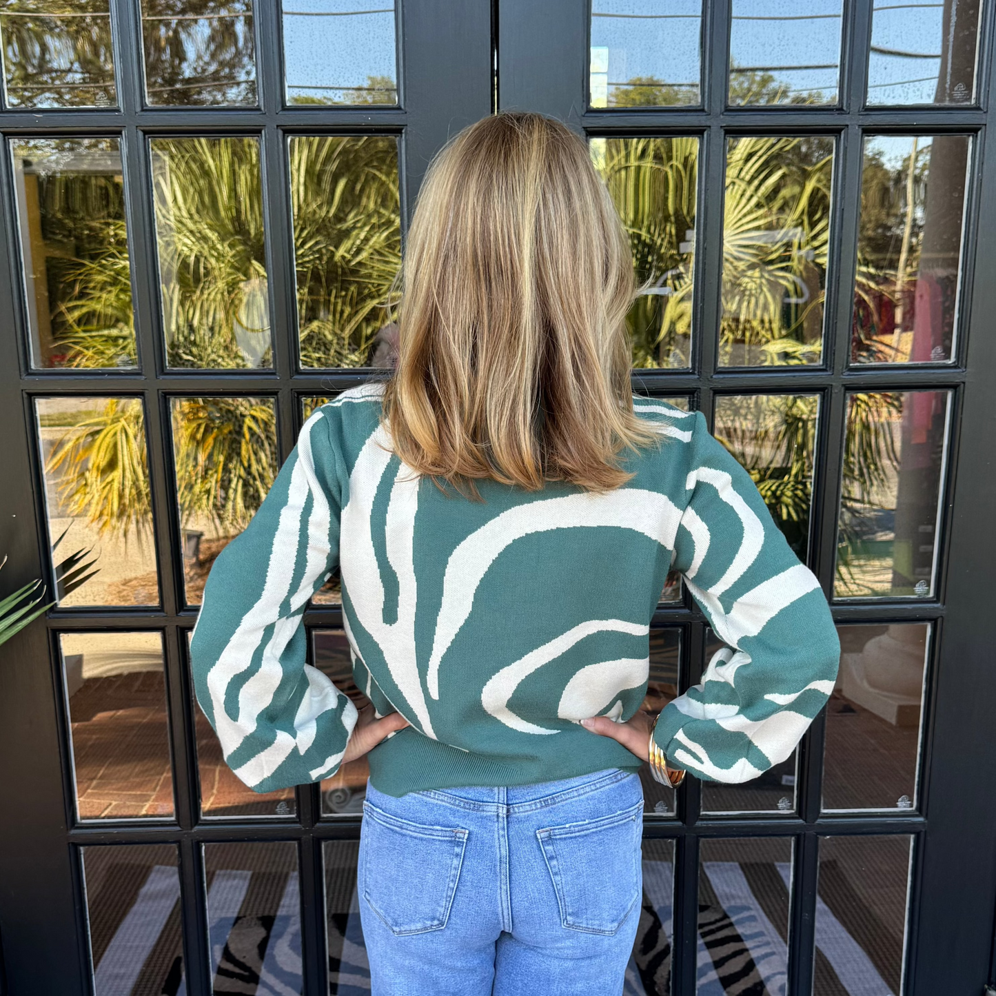 Bethany Swirl Sweater | Green & White