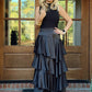 Caroline Satin Ruffle Maxi Skirt | Black