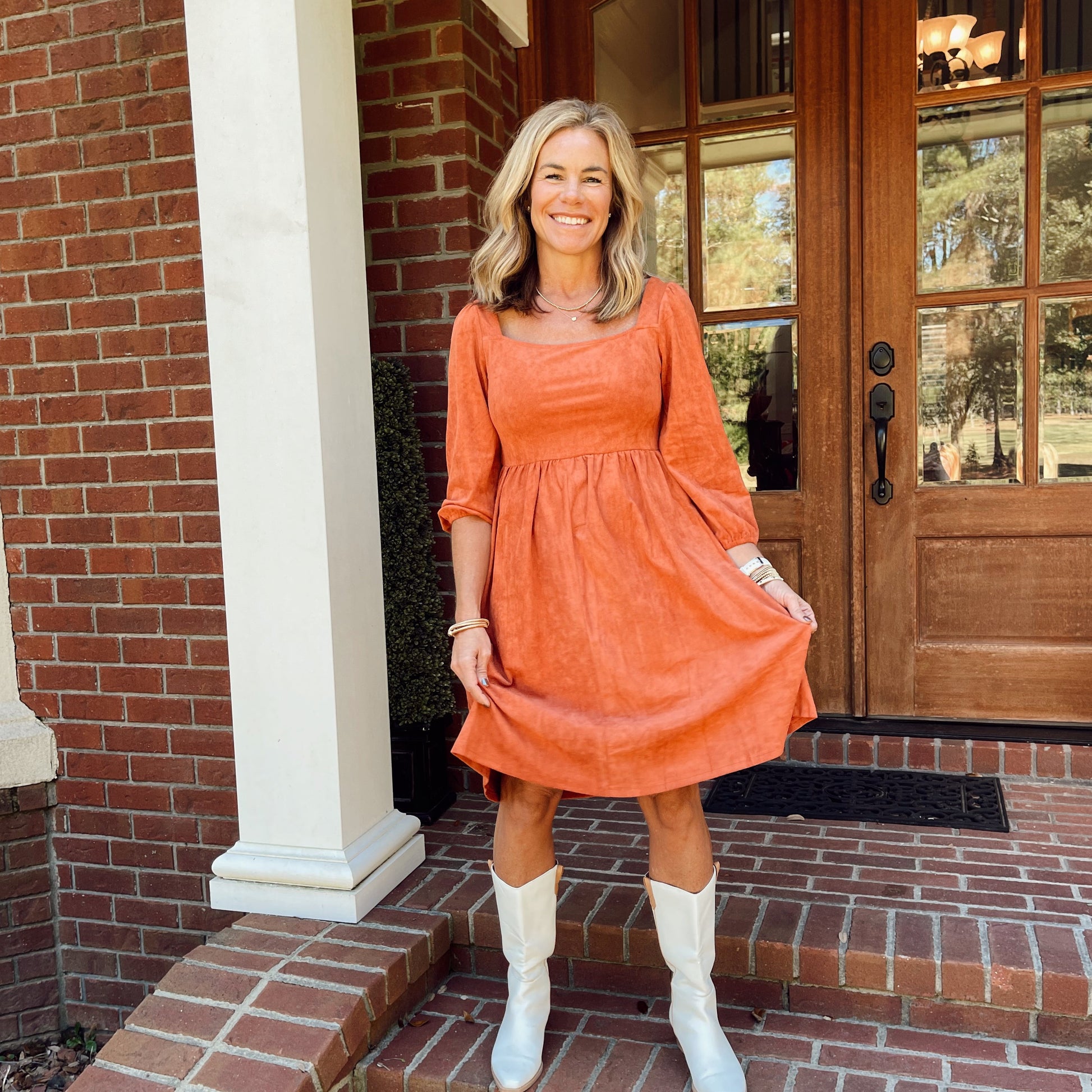 Diane Suede Flared Dress | Orange Angela James Lifestyle Boutique, LLC Diane Suede Flared Dress | Orange Angela James Lifestyle Boutique, LLC