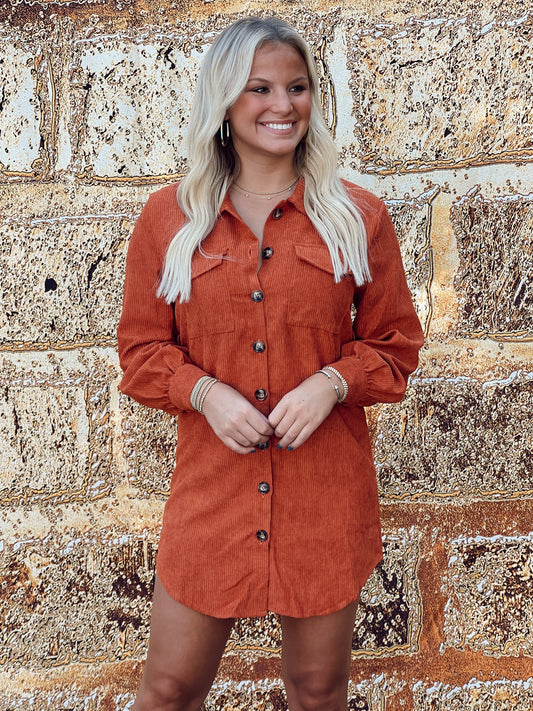 Sheila Corduroy Dress | Terra Cotta