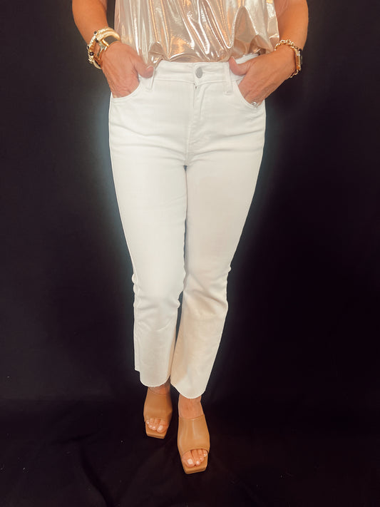 Kelsey Cropped Flare Denim | White