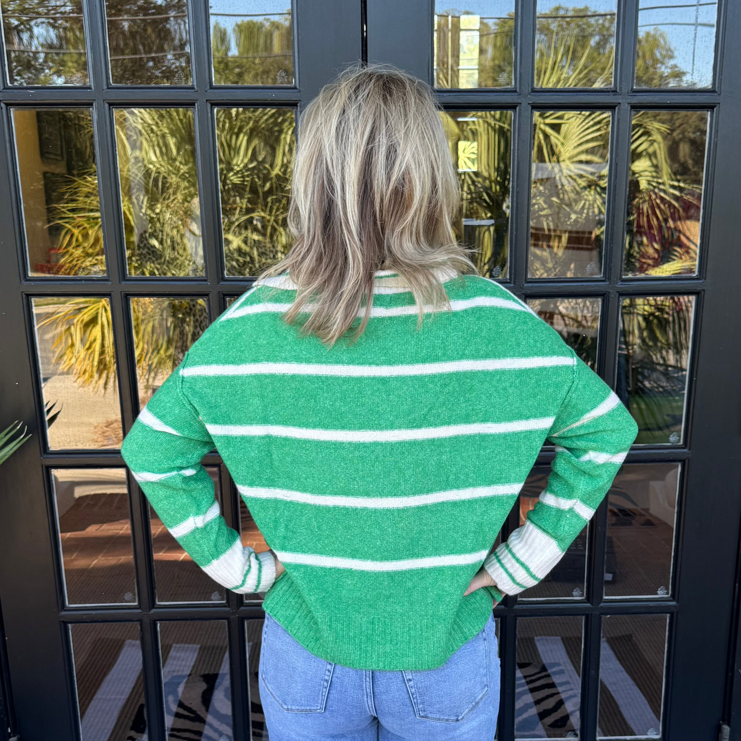 Tiffany Polo Stripe Sweater | Green