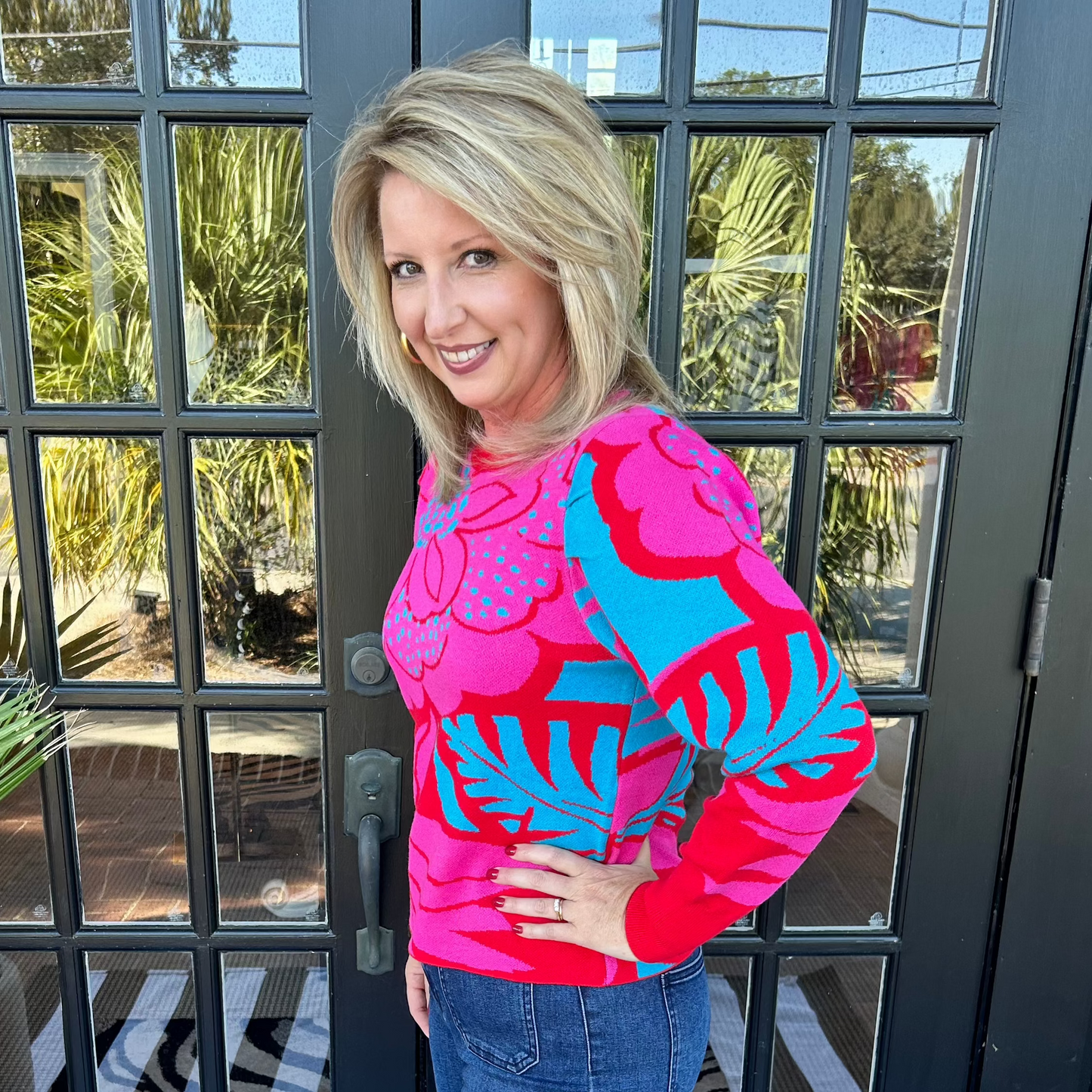 Zinnia Sweater | Fuchsia-Blue